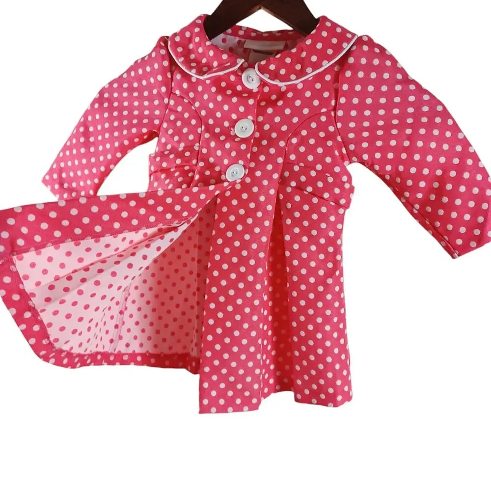 Bonnie Baby Polka Dot Peacoat Jacket 12M Pink White Bow Back Vintage Style Girls